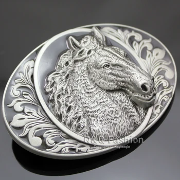 

New Fashion Horse Head & Brocade Western Cowboy Silver Rodeo Cowgirl Enamel Belt Buckle Men Gift