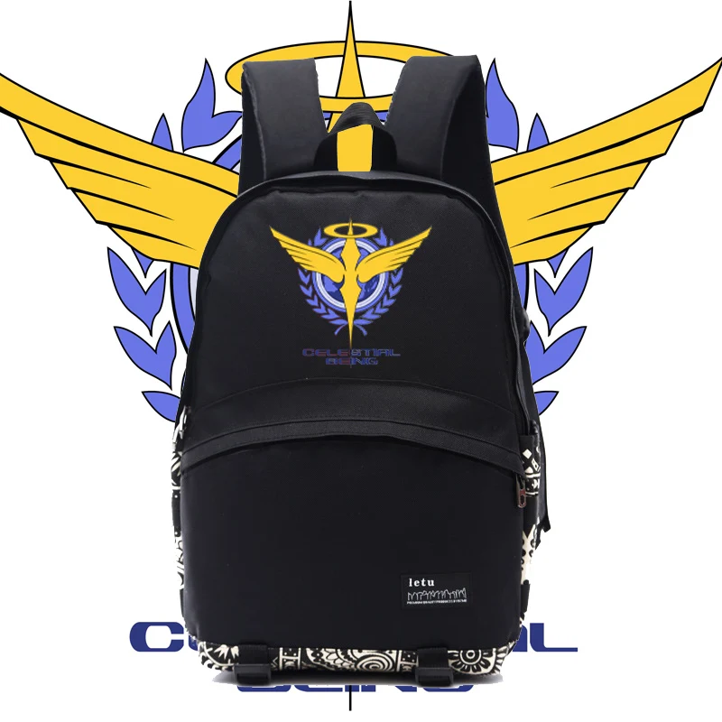 Men anime Gundam oo backpack gundam celestial being logo printing black