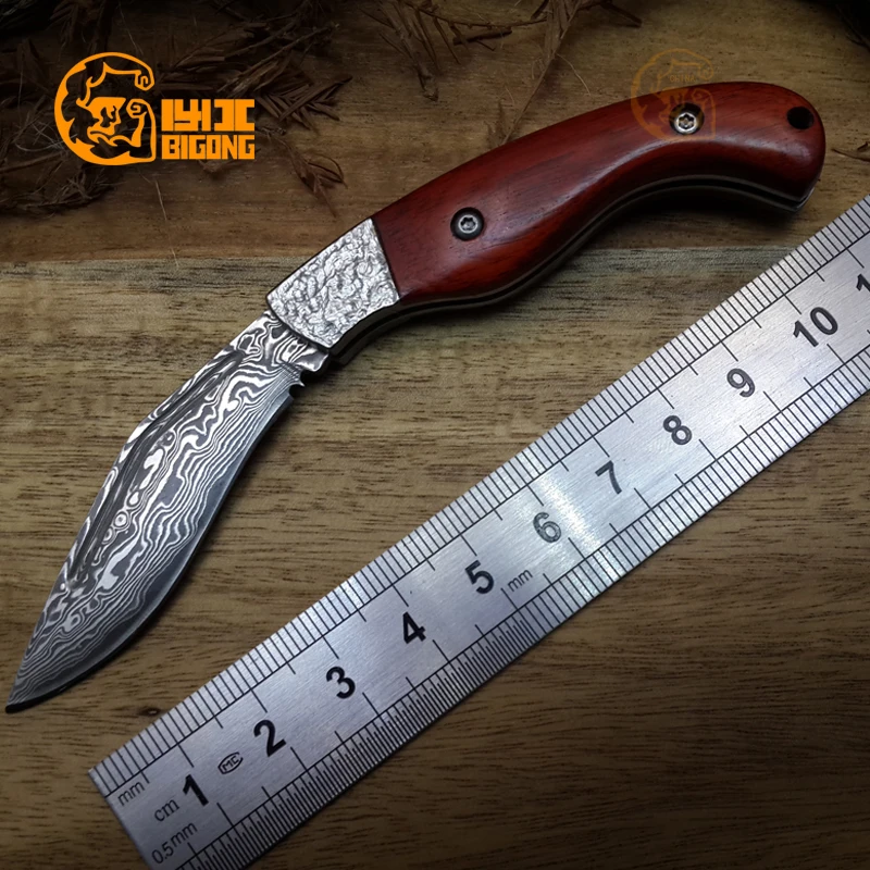 

Damascus Folding Knife, Sandal Wood Handle Survival Knives,Mini Rescue Pocket Knife,Gift Knives Tools