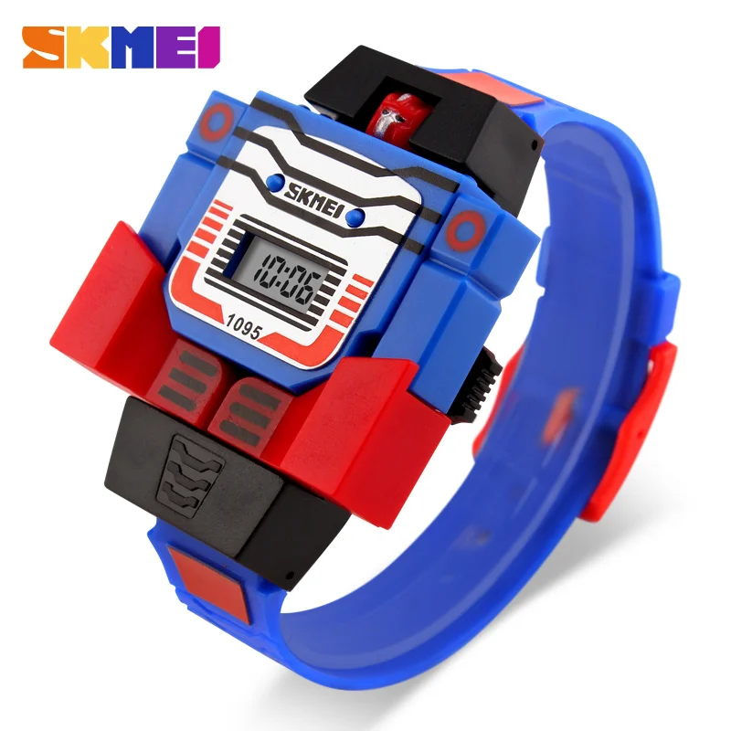 SKMEI Детский светодиодный цифровой часы креативные Мультяшные спортивные часы деформированные игрушки робота наручные часы для мальчиков 1095 - Цвет: Blue