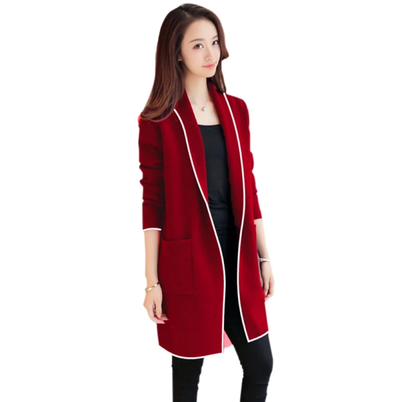Lady Long Jackets Cardigan Coat Fashion Loose Turn Down Collar Open Stitch Cardigan Outwear Long