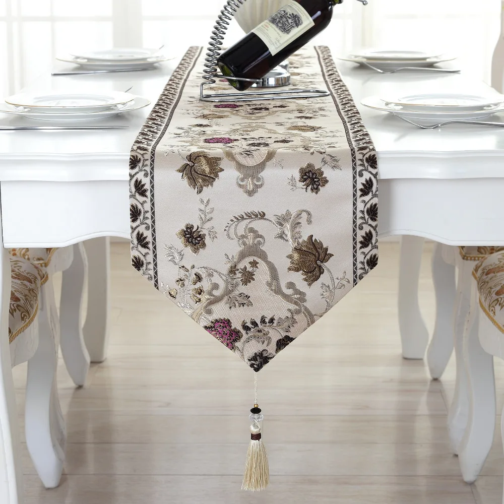 WLIARLEO Mulberry Silk Table Runner Europe Classical Embroidered table