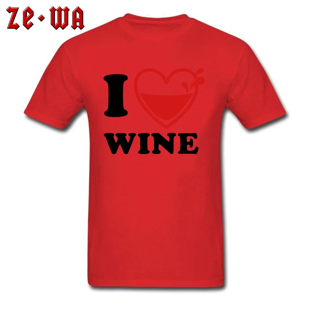 Family I Love Wine Geek Top T-shirts Round Neck Pure Cotton Male Tops Shirt Short Sleeve Lovers Day Geek Tee-Shirt I Love Wine red
