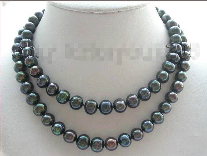 

FREE SHIPPING 33" Genuine Natural 10mm Black Round Pearl Necklace!