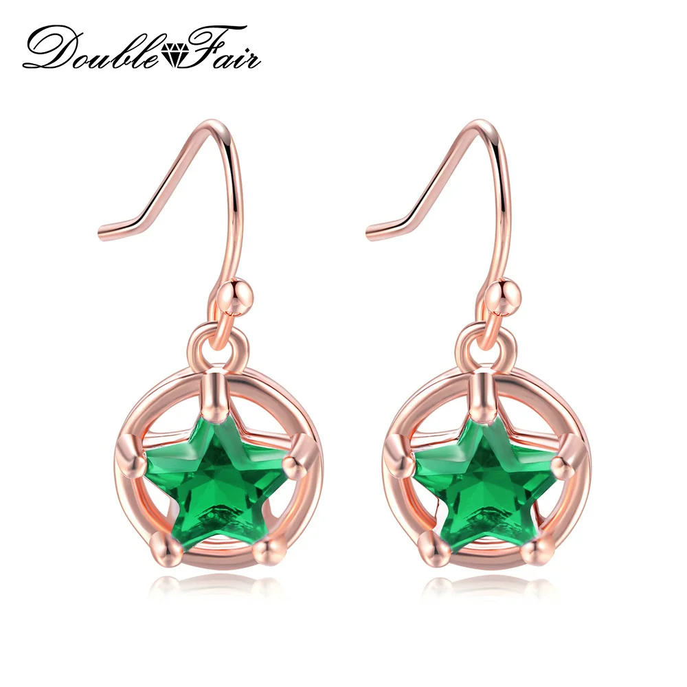 

Double Fair Fashion Polished Round Pendant Crystal Star Hoop Earrings For Women Girls Rose Gold Color Circle Earring DFKC166M