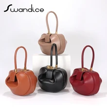 Настоящая Натуральная кожа, винтажная подушка в форме колокольчика, круглые сумочки, вечерние наручные сумки для женщин, женский кошелек