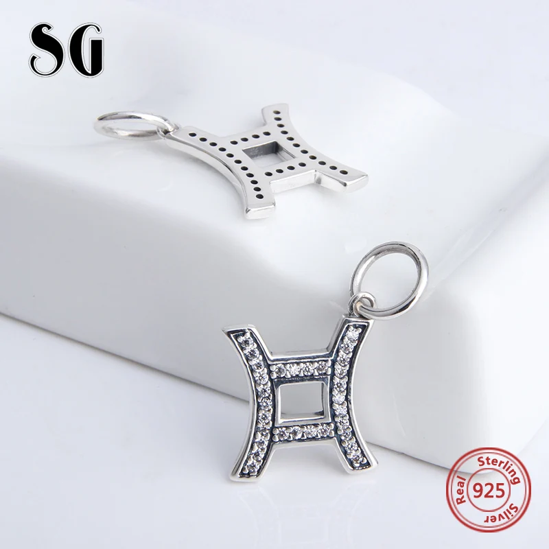 

Fit Authentic European Bracelets 925 Silver Original 12 constellation Gemini with clear CZ stone Jewelry making for women Gifts