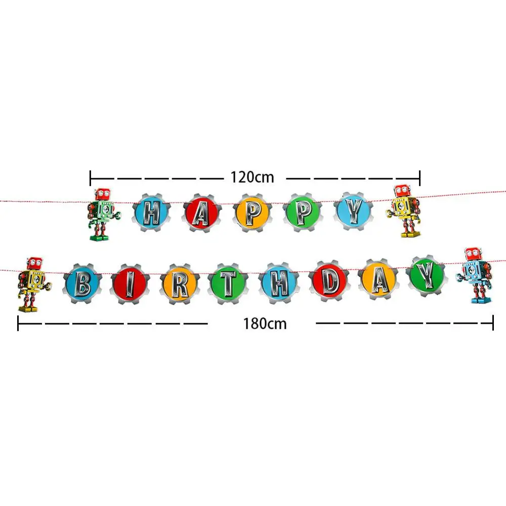 Робот тематическая вечеринка на день рождения Декор Радуга цветные латексные шары Happy плакат "с днем рождения" висит спираль из фольги механические Шестерни Вечерние - Цвет: banner-1pc