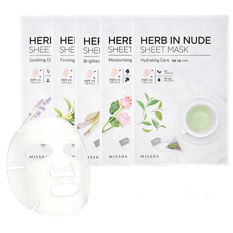 MISSHA Herb In Nude лист маска разнообразие набор 5 шт./лот увлажнение с осветляющим эффектом и отбеливание Уход за кожей маска корейская косметика