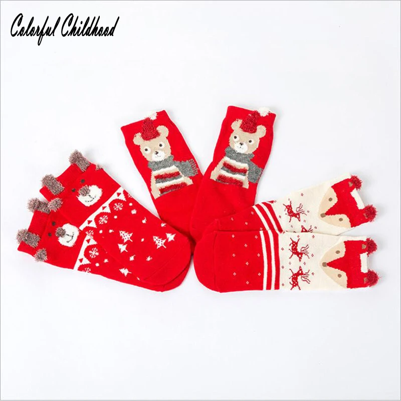 3pairs=1 lot winter warm coral fleece baby socks cartoon elk/Santa children socks for 0 2 years