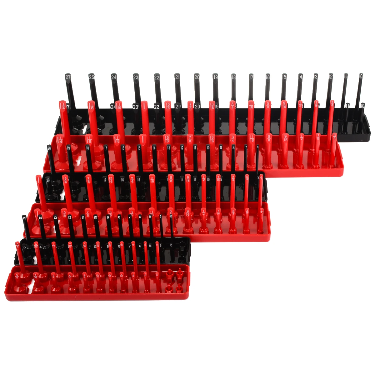 6pcs New 1/4" 3/8" 1/2" Metric SAE Socket Tray Rack Holder Storage Garage Tool Household Plastic Socket Organizer  Cabinets