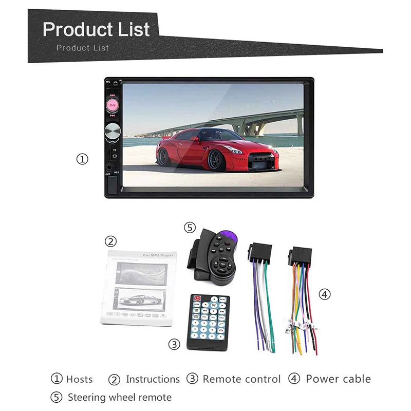 

MP5 2 Din Car Multimedia Audio Player MP3 Stereo Radio 7 inch Touch Screen HD Support Bluetooth Camera FM/USB/ SD/Aux