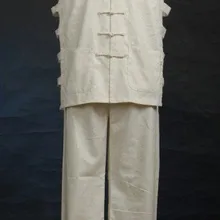 Бежевый ручной работы Китайский Мужской льняной рубашка брюки Кунг-фу костюм S M L XL XXL XXXL 2351-3