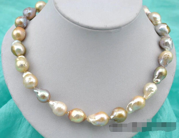 

Free shipping >>>>>Nature 17" 21mm baroque pink lavender reborn keshi pearl necklace