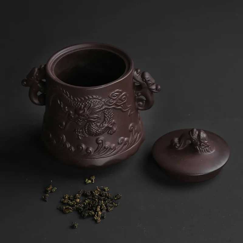 Дракон и Феникс, фиолетовый песок чайник, Исин фиолетовый песок Dahongpao ручной работы сырой руды, Пуэр чайные банки, герметичные чайные банки
