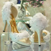 New Style Fashion Sandals Ladies White Satin Feather Wedding Bridesmaid Party Prom Dress Heels Shoes evening party dress shoes