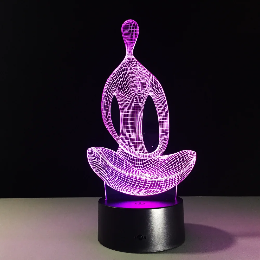  Acrylic 7 Colors Meditation Yoga 3D LED Nightlight Bedroom Lamp Living Room Lights Desk Table Decor