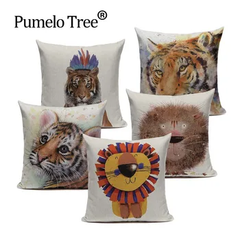 

Relax Cotton Linen Vintage Jacob Bedroom Decor Fundas 45Cmx45Cm Square King Tiger Printing Home Car Office Throw Pillow Case