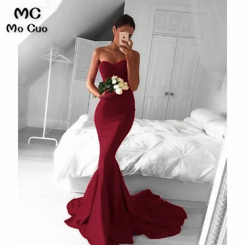 Red Mermaid Satin Evening Gown 2018 Sexy Sweetheart Pageant Dresses ,Long Prom Party Gown767