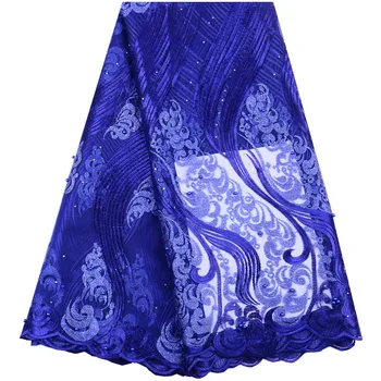 

Blue African Laces Fabrics 2019 High Quality Net Embroidery Tulle Lace French Lace Fabrics For Nigerian Lace Party Dress Y1491