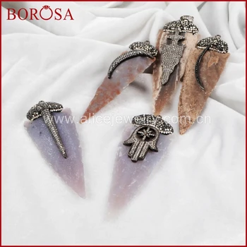 

BOROSA Arrowhead Shape Natural Gems Charm Bead Pendant Crystal Paved Zircon Stone Druzy Charm Pendant Drusy Jewelry JAB581