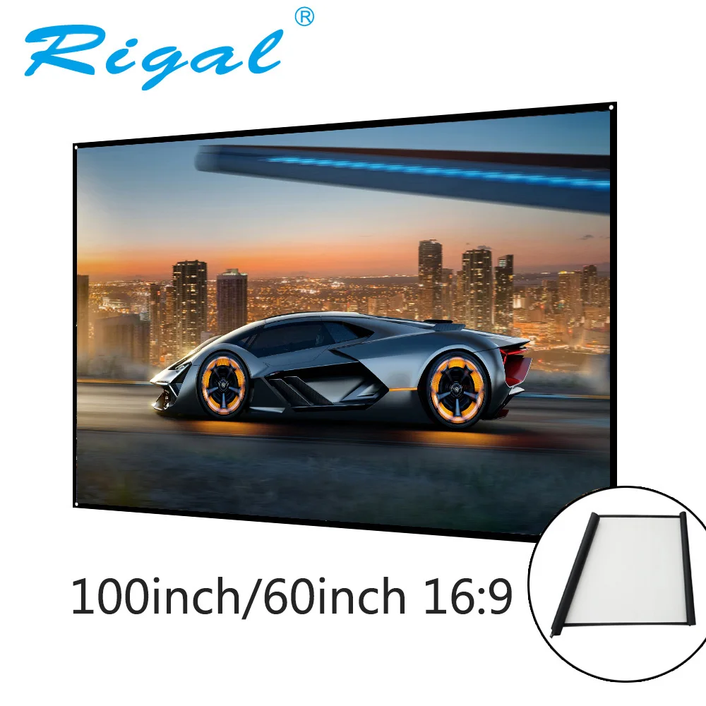 Rigal 60 100 بوصة 16:9 المحمولة العارض شاشة الإسقاط البلاستيك شاشة ماتي الأبيض الحائط المسرح المنزلي شريط السفر