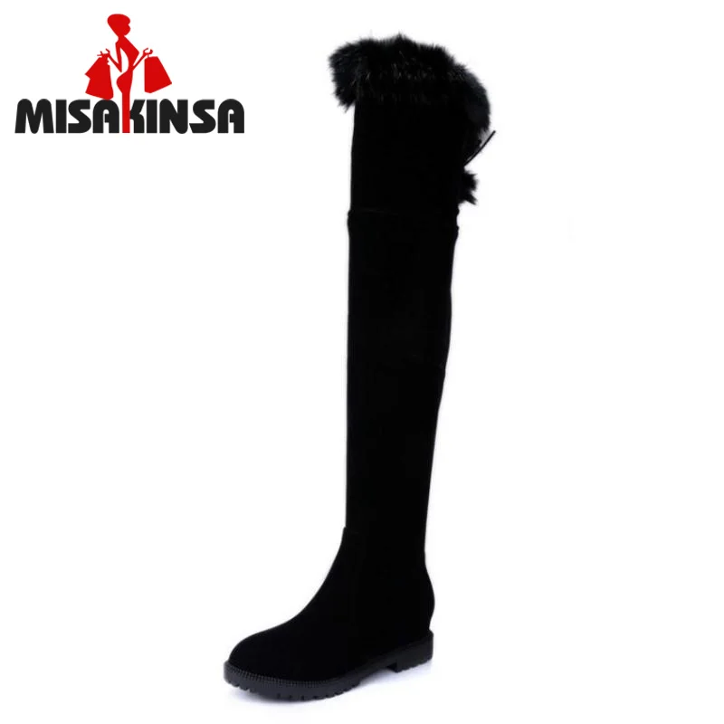 

FITWEE Plus Size 34-45 Long Boots Flat Shoes Women Plush Fur Winter Thigh High Boots Warm Fashion Shoes Ladies Footwear