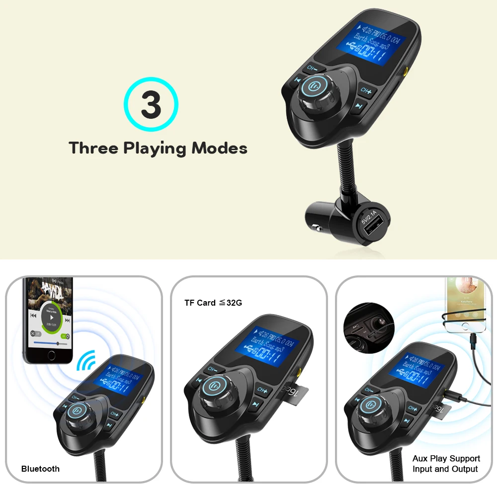 Nulaxy KM18 FM Transmitter Car Mp3 Player Hands-free Bluetooth Car Kit Wireless Mp3 Modulator USB Car Charger W LCD Display