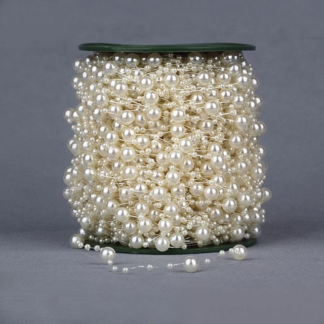 Beige/White Fishing Line Artificial Pearls Beads Chain Garland Flowers Wedding Party Decoration Products Supply