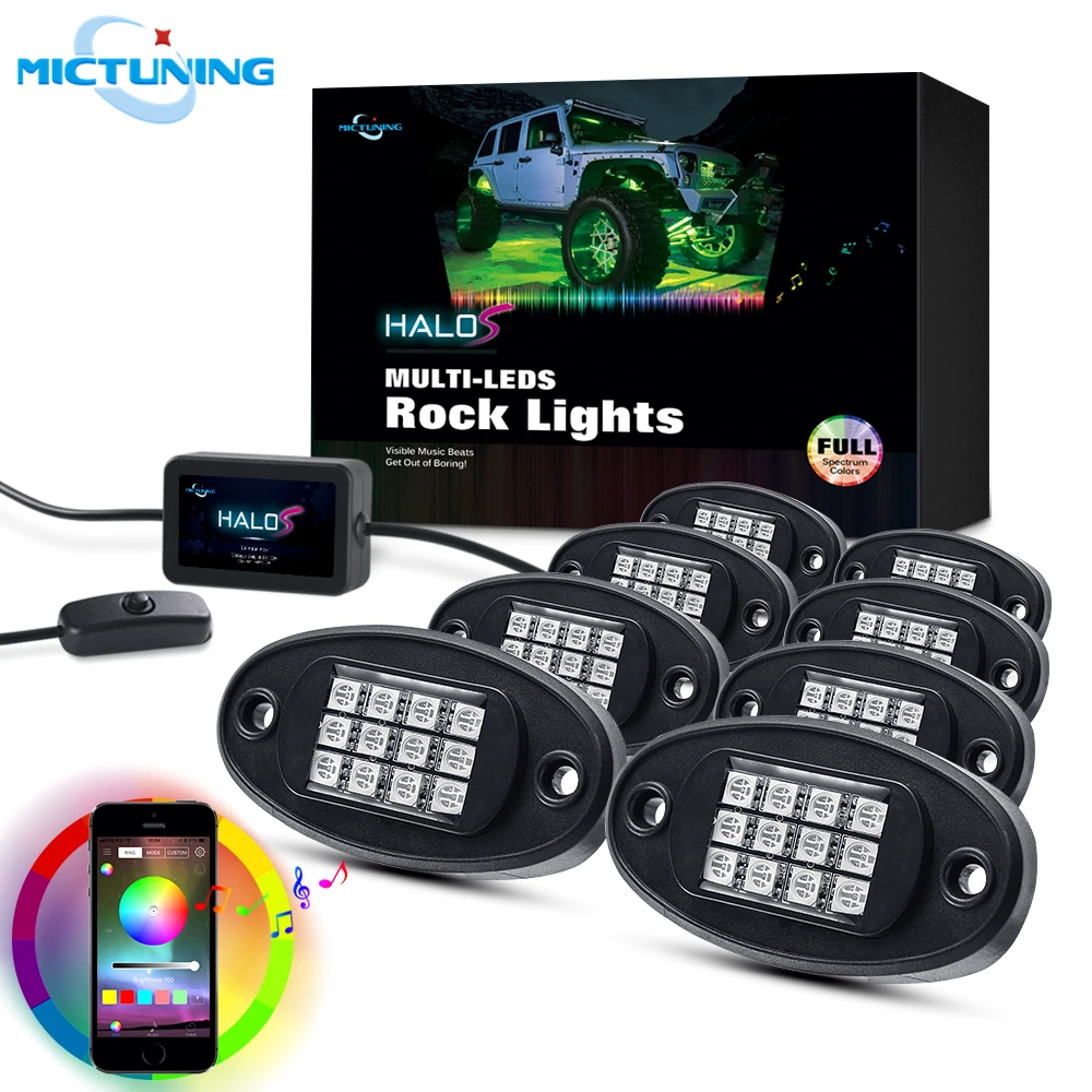 Music de Mode LED luminoso funci/ón de temporizador mictuning RGB de 4/ piezas Rock Light Set con Bluetooth