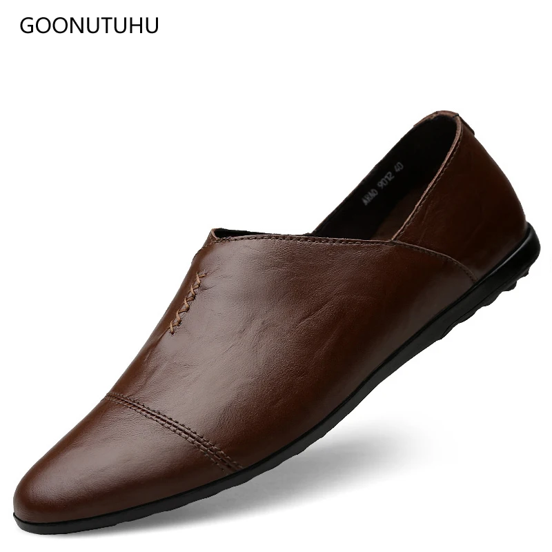 

2019 new Fashion men's shoes casual genuine leather loafers slip-on shoes for men driving brown & black trend platform shoe man
