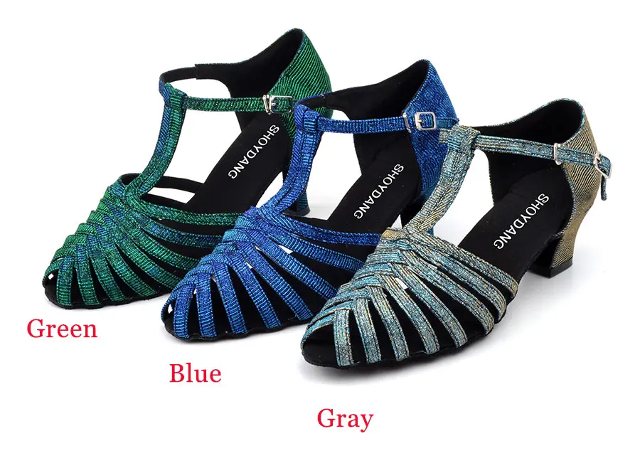 SHOYDANC танцевальная обувь латинский Хамелеон ткань для вспышки Танго вечерние Сальса Танцевальная обувь женская бальная обувь танцы зеленый синий