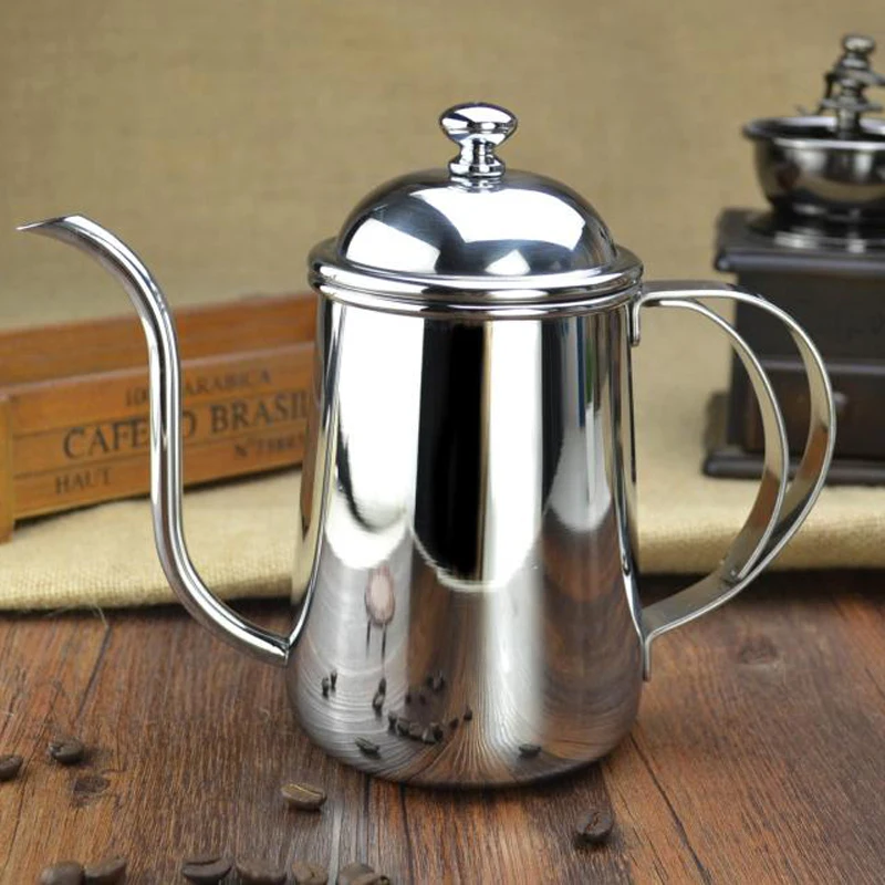 650ml Stainless Steel Hand Drip Coffee Kettle Pot Fine Long Mouth Gooseneck Coffee Pot with Lid Teapot Coffee Maker Silver Color (2)
