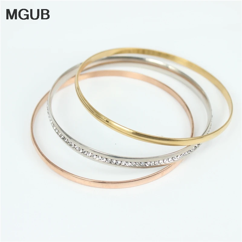 

MGUB Fashion Bracelet Bangles Wholesale (3pcs/set) For Women Gold color And Rose Gold color 316L Stainless Steel jewelry LH55