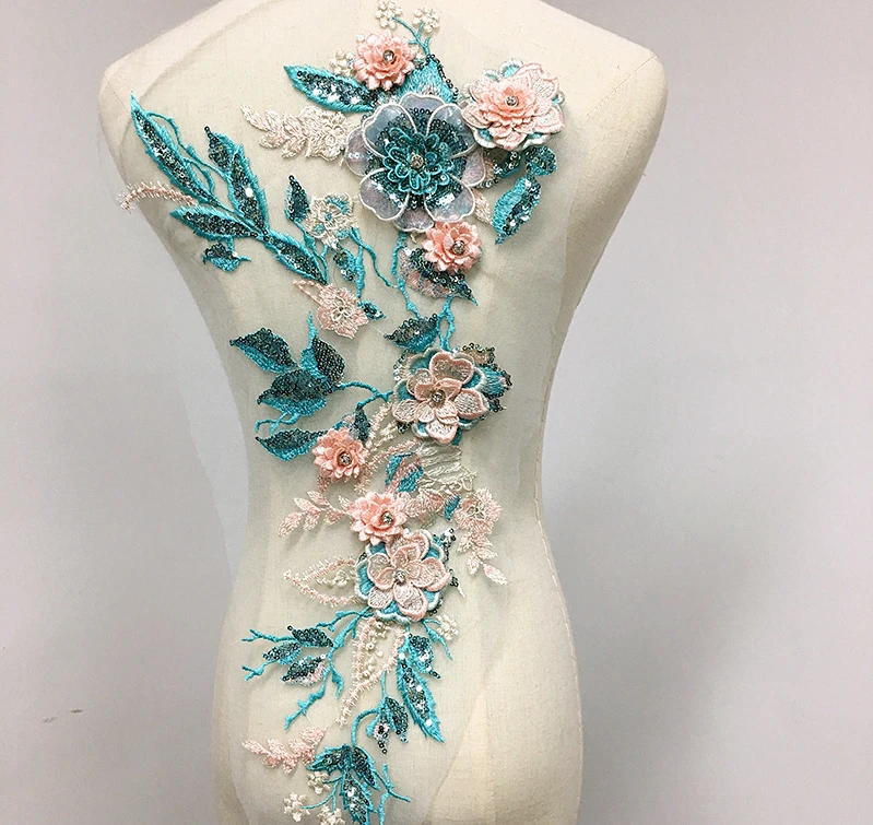 

GLace 1piece DIY sequins hot drilling lace flower accessories gray clothing wedding dress 3D embroidery decorative cloth TX134