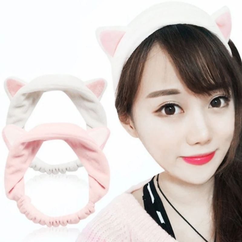 

Cute Cat Ear Headband Women Hair Band Wash Face Spa Bath Shower Make Up Turban Elastic Band On Head 6 color for choose