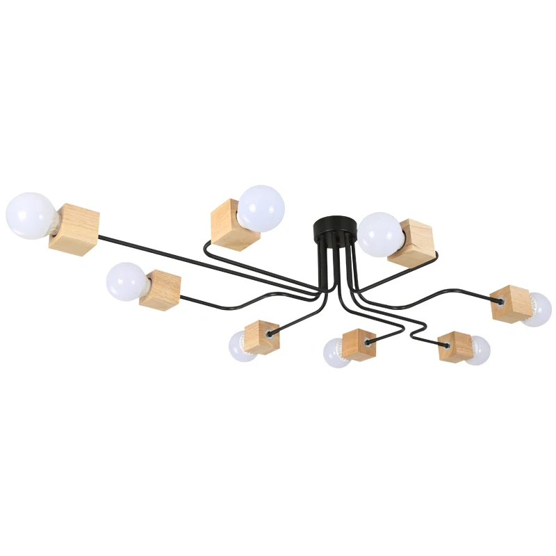 Современная Скандинавская деревянная люстра 4, 6, 8 головок, деревянная лампа для спальни, для дома, гостиной, спальни, украшение, 110 В, 220 В, E27