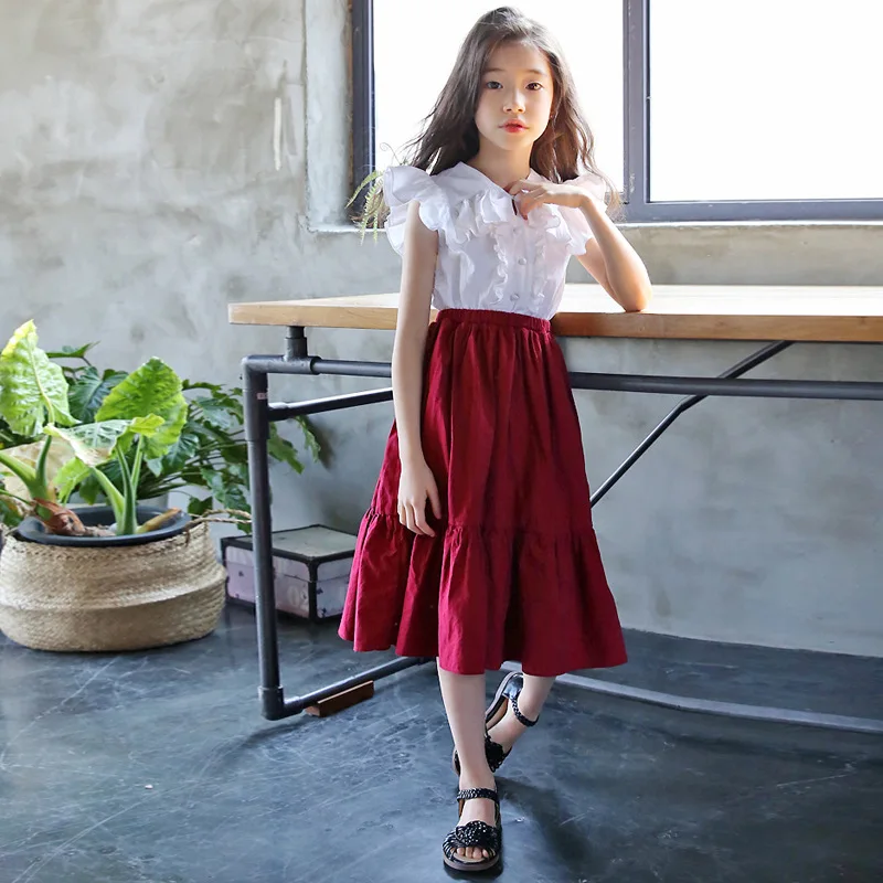 elegante de encaje para niñas adolescentes faldas trajes piezas ropa de verano de moda para niños talla 8 10 12 14 15|set de ropa| - AliExpress