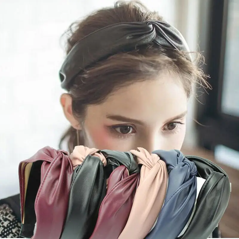 

Deepom Leather Hair Bands For Women Knot Headband Hair Accessories Vintage Fashion Hair Ornaments Wide Headwrap Wholesale