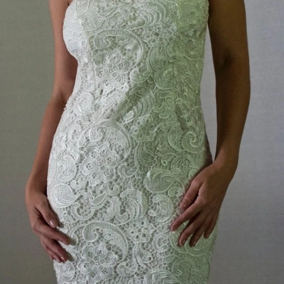 DEEP LOS ANGELES Paisley Pattern Lace White Mini Dress