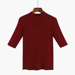 Горячая Распродажа, мода 2019, Повседневная футболка с коротким рукавом, Женская однотонная Трикотажная футболка с круглым вырезом, тонкая