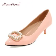 Large Size 34-43 Shoes Women Rhinestone Bridal Shoes Heels Ladies Shoes Beading Party Pumps Patent Leather Heels White Gold Red