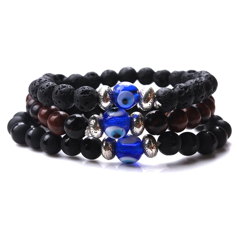 Lucky Eye Charms Bracelet Men Evil Eye Black Natural Stone Yoga Elastic