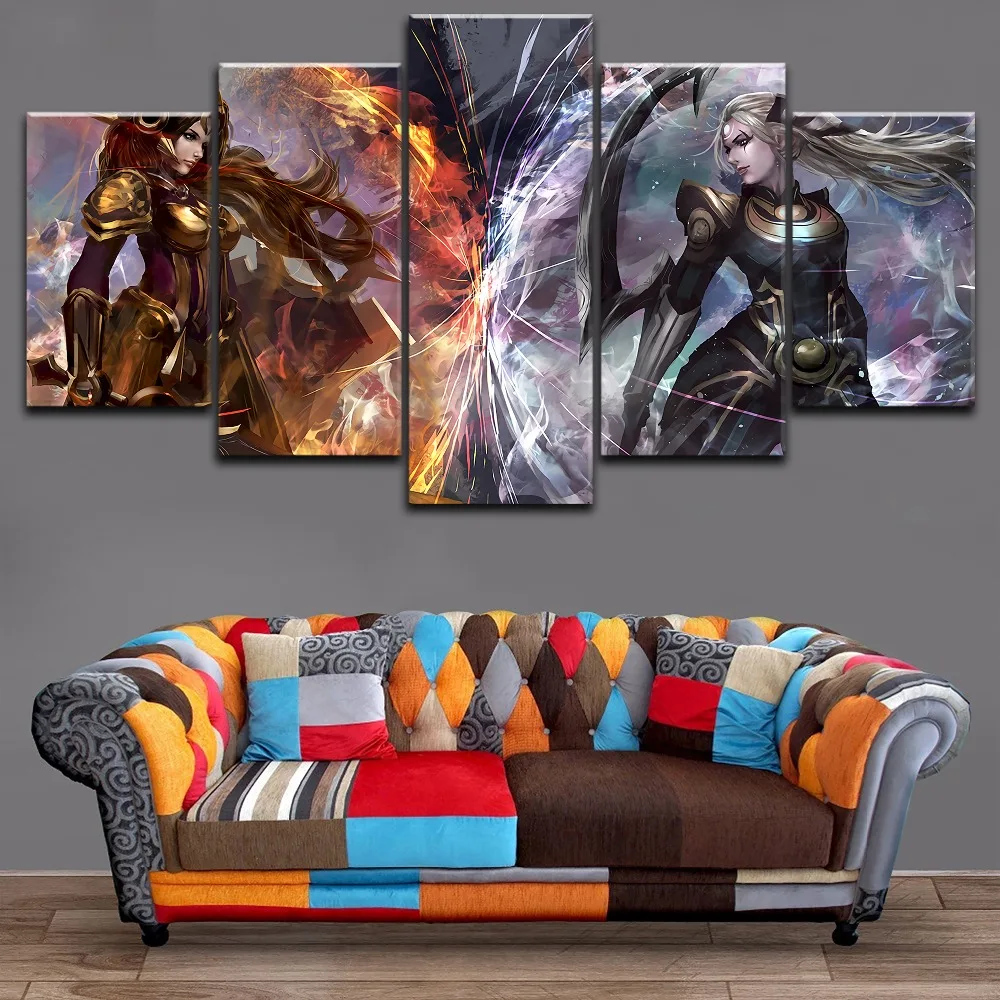 

Modular Picture Framework Canvas HD Print 5 Pieces League Of Legends Diana And Leona Wall Art Game Poster Living Room Painting