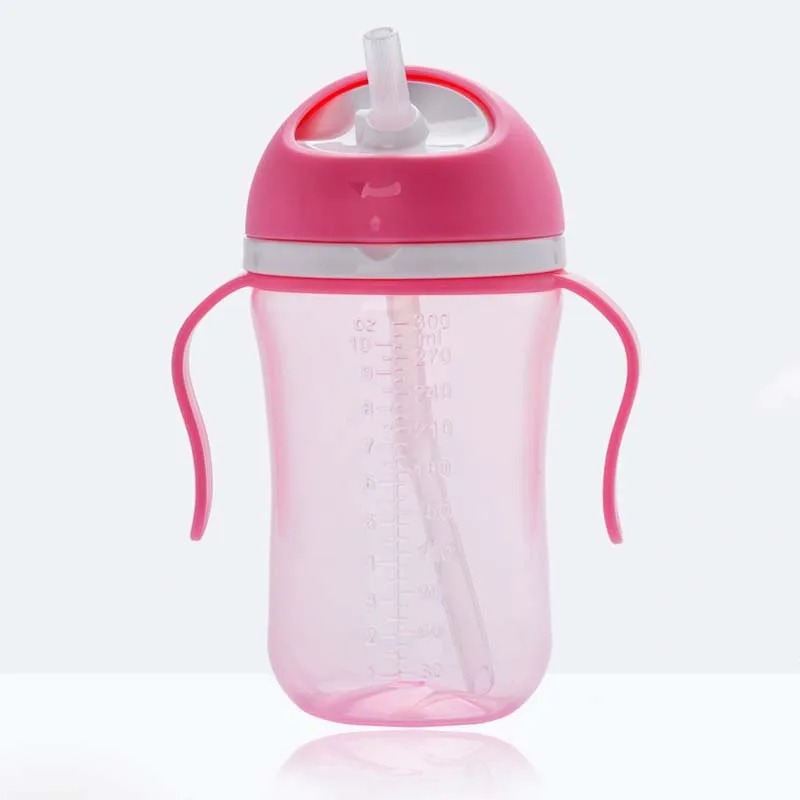 300 мл милая детская чашка с соломинкой, бутылочка для новорожденных, дети учатся для кормления питья, бутылка с ручкой, детская соломенная бутылка для сока воды - Цвет: Розовый