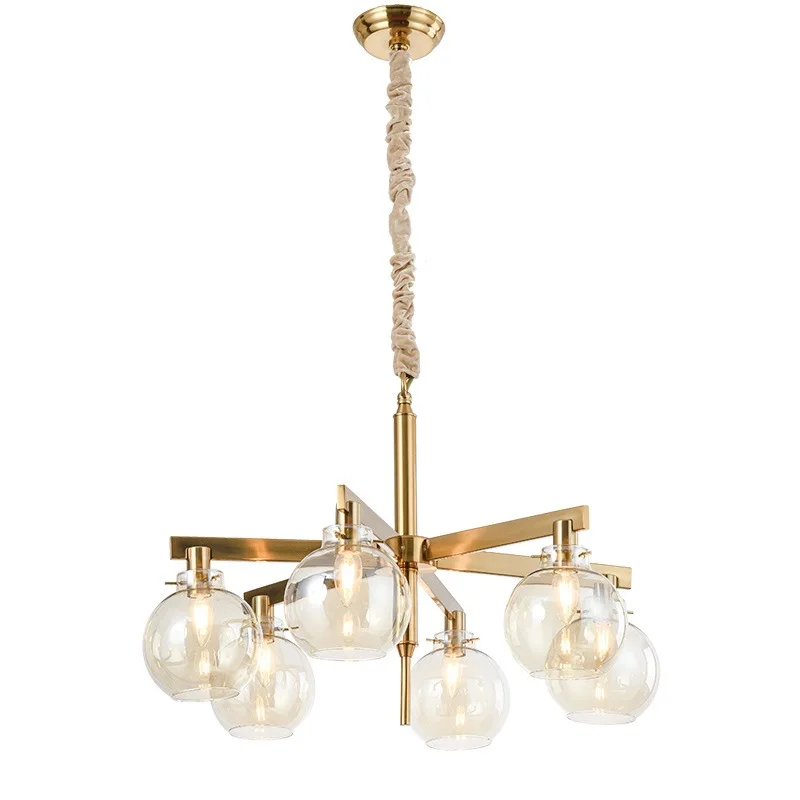 

Postmodern Pendant Light Luxury Foyer Living Room Bronze Global Glass LED Hanging Lamp Round Glass Ball Copper Pendant Lamp