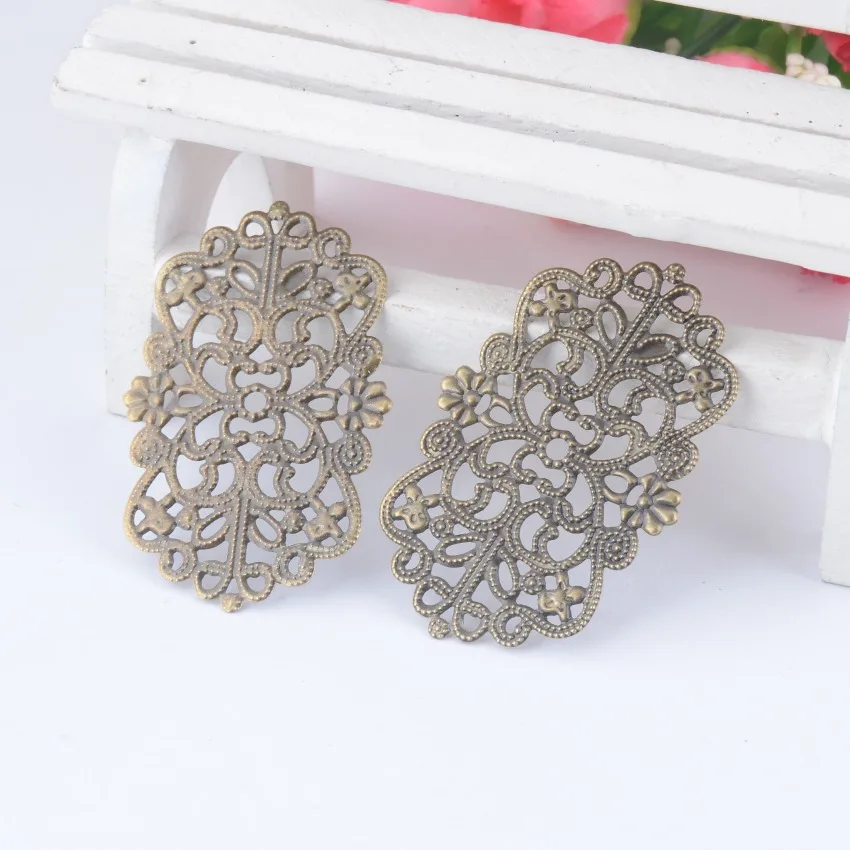 

Free shipping Retail 10Pcs Bronze Tone Flowers Filigree Wraps Connectors Metal Crafts Decoration DIY Findings 50x31mm F0374