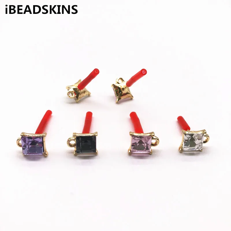

New arrival! 10x8mm 100pcs/lot zinc alloy square-shape glass Stud earring/earrings accessories/Earring parts for Jewelry DIY
