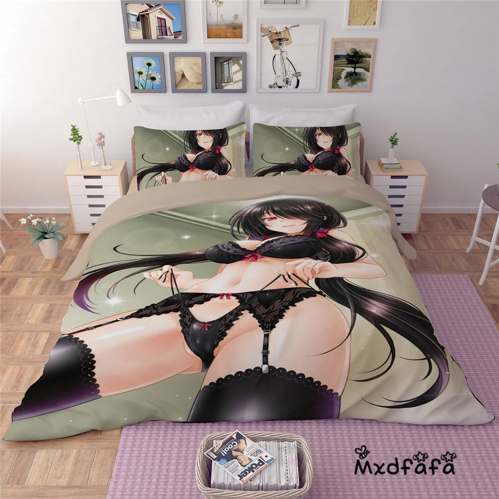 

Mxdfafa Anime DATE A LIVE Quilt cover set Comforter Bedding Sets Duvet Cover Set Include 1 Duvet Cover and 2 dakimakura cover
