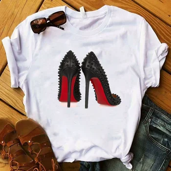 

Women T Womens High Shoes Vogue Fashion Harajuku Print Graphic Tee Shirt Femme Top Tshirt Female Punk Ladies Clothes T-shirt